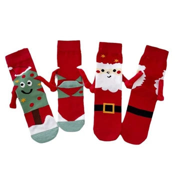 Коледни чорапи за ръце, Новост, Чорапи на Дядо Коледа с анимационни коледната Елха, Забавни сдвоени чорапи за жени и мъже
