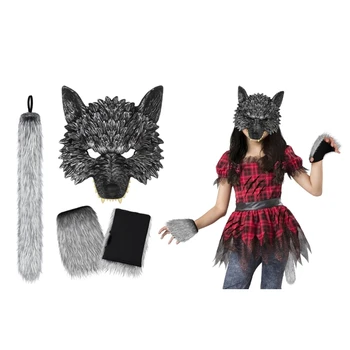 Комплект от 2/3 предмети, костюм на вълк, Вълчи опашки, Маска на Вълк, ръкавици, определени за Хелоуин, Коледа необичаен костюм за парти, подпори за cosplay животни