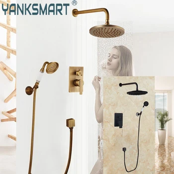 Комплект смесители за душ YANKSMART 8 инча за баня, Монтиране на стена, Скрити Смесители за вана и душ, Смесител за топла и студена вода, Комбиниран комплект