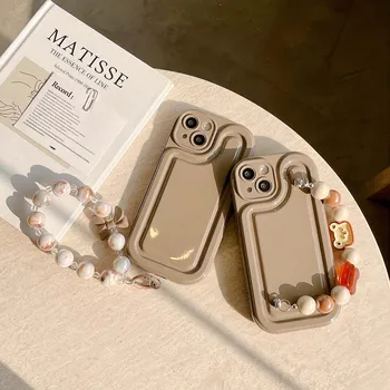 Корейската Силиконова Мека Делото За iPhone 14 13 12 11 Pro Max Plus Противоударная С Перлата на Каишка За Гривна Cinnamoroll Калъф За вашия Телефон