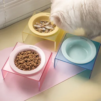 Котешка купата на Керамични чинии Акрилна поставка Двойни чаши в свободно съчетание Лесно почистваща машина за хранене и поене