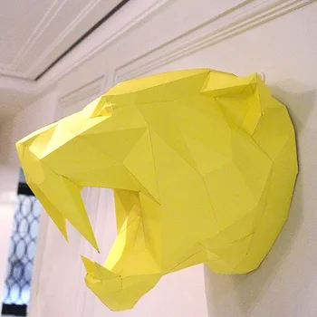Кройката е свободна Sabretooth Тигър Главата на Животното Декор на Стените на Хола Книжен Модел Домашен Художествени Декорации Деца 3D Papercraft Ръчно изработени