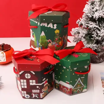 Кутия за съхранение на шоколадови бонбони Празнични Кутии за коледни подаръци с преносим въже, Весела Коледна опаковка, аксесоари за парти, 2 бр.