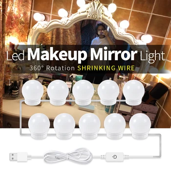 Лампи за тоалетна масичка в спалнята Led огледално крушки Холивудски тоалетка за грим Модерен лесен стенен монтаж лампа с регулируема яркост USB