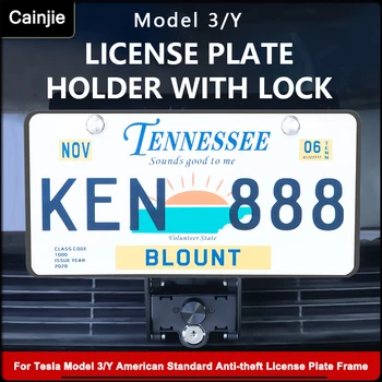 Лиценз New Energy Американския стандарт С ключалка, анти-кражба рамка на предния регистрационен номер за Tesla Model 3 Y Модификация Аксесоари
