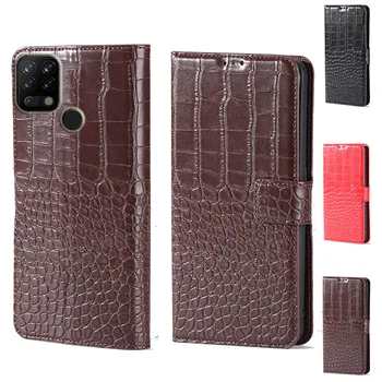 Луксозен кожен портфейл с панти капак в крокодиловом стил, калъф за телефон Tecno Pova 4G, джоб за карти памет