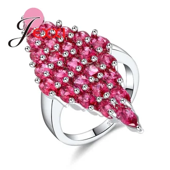 Луксозен пръстен с червен кристал във формата на диамант за жени, украса за сватба и годеж, бижута от сребро 925 проба, бърза доставка
