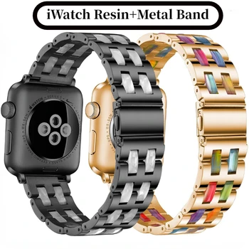 Луксозна Каишка от Смола за Apple Watch Band 49 мм 45 мм 44 мм 41 мм 40 мм 42 мм iWatch Ultra 8 7 6 5 4 3 SE Гривна Каишка от неръждаема Стомана