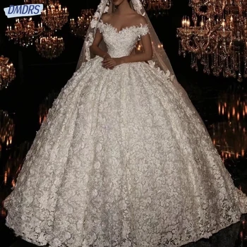 Луксозни сватбени рокли в пода, Романтична апликация, пайети, бална рокля За булката, Елегантна сватбена рокля Robe De Mariée
