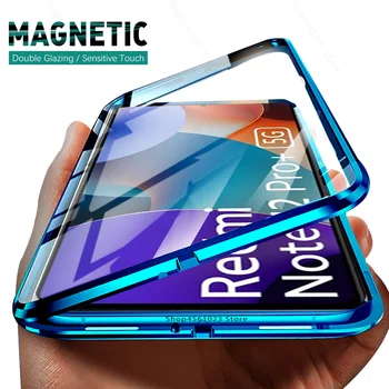 Магнитен Флип Калъф С Двоен Стъклопакет, За Xiaomi Redmi Note 12 Pro Plus Note12 Pro + Note12Pro 5G Предно + Задно Стъкло, Пълно Покритие на Бронята