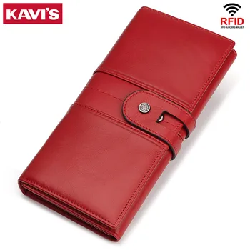 Модерен женски портфейл RFID, оригинални кожени портфейли с монети и карти, женски клатч-трифолд голям капацитет, удобна чанта-клатч за телефон