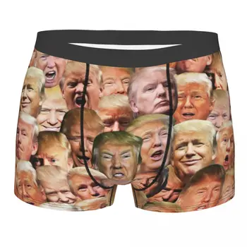 Модерен колаж от меми Тръмп, боксерки, шорти, колан, мъжки гащи, които са удобни гащи на американския президент Тръмп, бельо