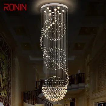 Модерен Кристална окачен лампа RONIN LED Креативна Луксозен Полилей за дома, хол, вили, на две нива стълби, декор
