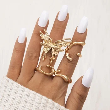 Модерен Нишевый комплект пръстени с геометрична пеперуда за жени, метални бижута за пръстите и с неправилна форма, Бижута, подаръци от висок клас в стил пънк за момичета