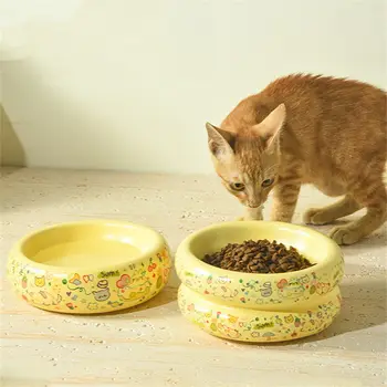Модерна керамична купа за кучешка храна с приятен дизайн във формата на котка-да Повдигнат ясла за пиене и храна на домашни любимци-Трайни аксесоари за кучета