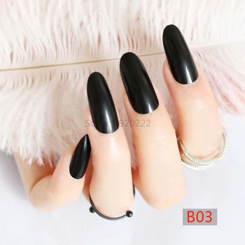 Модни заострени дълги овални леденцовые режийни ноктите си с върха на опашката, хапчета за нокти, чисто черна B03