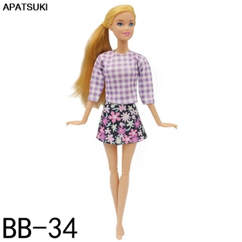Модни стоп-моушън облекло за кукли Барби, лилаво клетчатая риза и пола на цветчета, облекло за кукли 1/6 BJD, аксесоари за детски играчки
