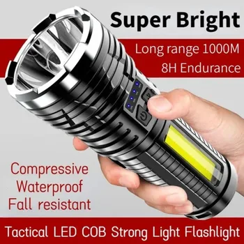Мултифункционално фенерче LED + КОЧАН, мощно фенерче, Джобно аварийно осветление, led захранване за зареждане чрез USB на открито, къмпинг
