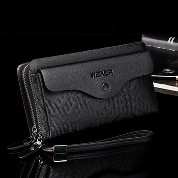 Мъжки дълъг портфейл с нулев чантата е с голям капацитет, чанта за банкови карти, луксозна висококачествена чанта за телефон на двоен цип, чанта за китката
