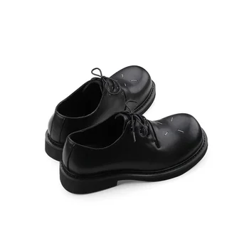 Мъжки кожени обувки, Новост 2023 г., работна обувки в стил ретро на масивна платформа, пролетно-есенни дерби, мъжки ежедневни обувки на плоска подметка с ниско берцем, B143