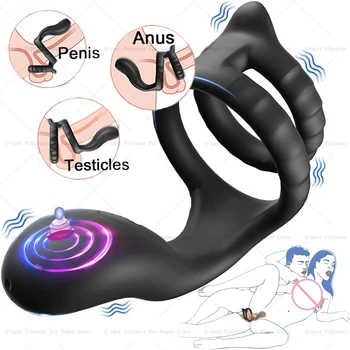 Мъжки масажор за простатата, пръстен за пенис, вибратор за забавяне на еякулацията, халка за пениса, Анален анален накрайник, секс-играчки за мастурбация с пръсти за мъже