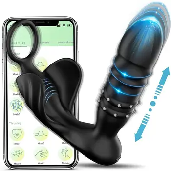 Мъжки толкающий масажор на простатата Телескопична анален вибратор за мъже Приложение Bluetooth Анален накрайник Стоки за възрастни Секс играчки за двойки
