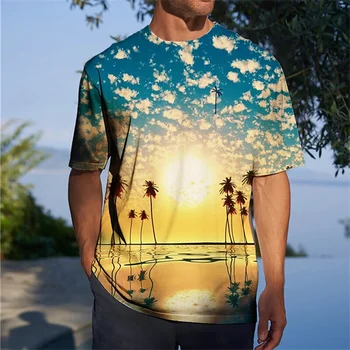 Мъжки хавайска риза, тениска, лятна празнична ежедневни тениска, пуловер с къс ръкав, плаж Харадзюку, 3D тениски Оверсайз, дрехи