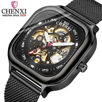 Мъжки часовник CHENXI от водеща марка, Луксозни Автоматични Механични ръчни часовници, Мъжки водоустойчив часовник с турбийоном и виртуален скелет от неръждаема стомана