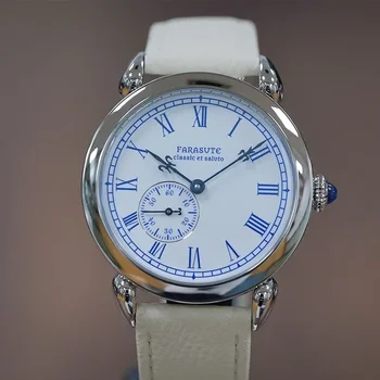 Мъжки часовник FARASUTE 40 мм с эмалированным циферблат и запеченными сини стрелки механизъм Hangzhou 5000A, автоматични ръчен часовник с цветен игла, реколта
