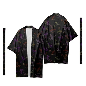 Мъжки японското дълго кимоно, жилетка, мъжки костюм самурай, кимоно, риза-кимоно с гъбен модел, яке-юката 8