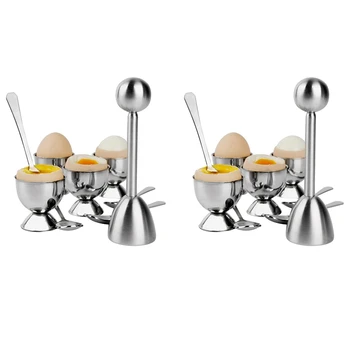 Набор за приготвяне на Яйчни Бисквити От Неръждаема Стомана, Държач За Сварени Яйца, 8 супени Лъжици, 8 Чаши, 2 Калъпи За Отстраняване на Черупката