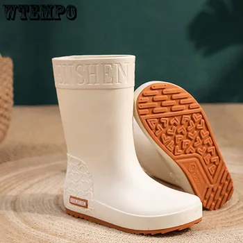 Непромокаеми обувки, със средна дължина, дамски Водоустойчив Нескользящие Корейски работни непромокаеми обувки, Улични прости непромокаеми обувки, Директен доставка