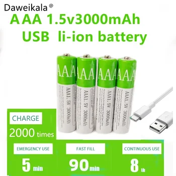 Нов 2023 USB AAA Акумулаторни батерии от 1,5 5500 mah литиево-йонна батерия за дистанционно управление с мишката Електрически играчки батерия + Кабел Type-C