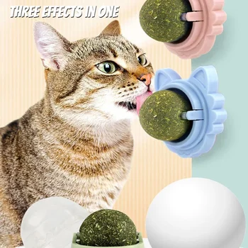 Нова играчка Котка Mint Топка Три в едно са смилане зъби и играе с котката въртящата се топка Може да се придържа към стените на Стоки за домашни любимци