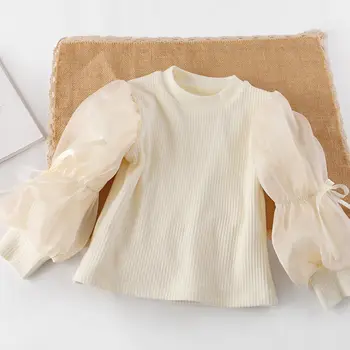 Нова модна Зимна Плюшен утепленная риза за малки момичета, Детски 2023, Есента Пуховик, Сладък пуловер с дълги ръкави, T125