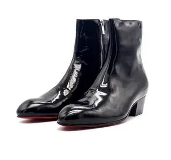 Нови зимни модни черни мъжки ботильоны от естествена кожа с цип, мъжки обувки с остър бомбе, мъжки обувки с остър пръсти