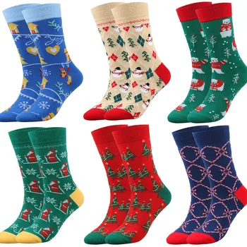 Нови Коледни Мъжки Чорапи Забавна Коледна Елха Снежинка Дядо Коледа Лосове Снежни Човечета Карикатура Соккен Памучни Щастливи Чорапи