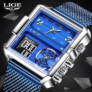Нови луксозни Модерни Мъжки спортни часовници LIGE, кварцов флуоресцентни водоустойчив часовник с двоен дисплей, мъжки часовник Relogio Masculino