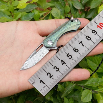 Нож от дамасской стомана 58HRC, дръжката е от титанова сплав, Джобен сгъваем нож EDC, средства за самозащита, оцеляване, спасяване на природата