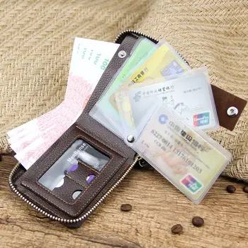 Обикновен мъжки кратък портфейл от прост издълбани на кожата, мъжки кожен портфейл, чанта за карта, калъф за кредитни карти, 2-те са кратни на портфейли за мъже