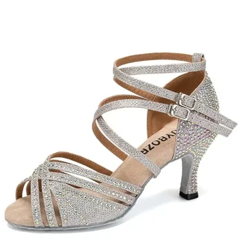 Обувки за латино танци Hot Diamond за жени, удобни танцови обувки на среден ток за възрастни, красиви обувки за балерини