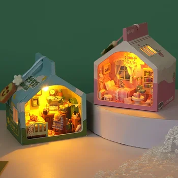 Однослойная миниатюрна играчка-модел мини къщички ръководство за монтаж, креативен ден за ден подарък за рожден ден с декомпрессией 6.4*5.3*7.3 СМ