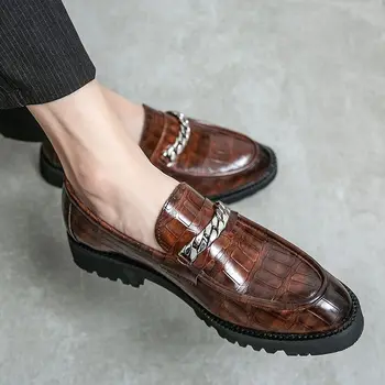 Официалната обувки; Нови мъжки лоферы с катарама; модни мъжки обувки от крокодилска кожа; луксозна модельная ежедневни обувки без стягане; A178