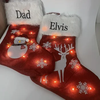 Персонални име с осветление Коледно осветление Индивидуални заглавие Коледни чорапи Детски празничен подарък пакет