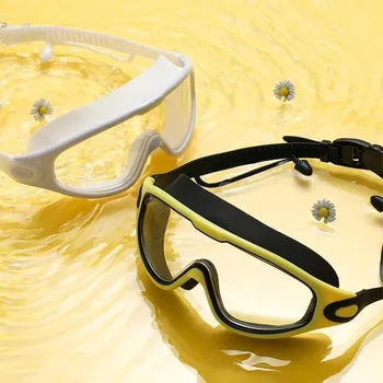 Плувни очила Силиконови очила за плуване, Голяма дограма с затычками за уши, Мъжки и Женски Професионални HD-слънчеви очила с защита от замъгляване, Аксесоари за плуване