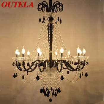 Подвесная лампа OUTELA от европейския кристал Лампа с черна Свещ Хол Ресторант Вила Стълбище Луксозен Полилей