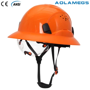 Предпазна каска с очила и със светлоотразителни стикери, строителна каска, защитни работна шапчица за езда, планинско катерене