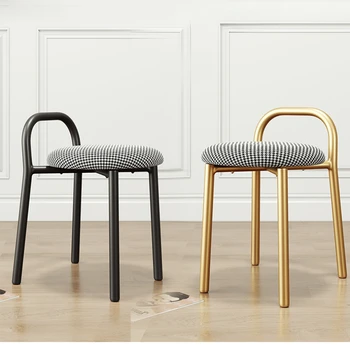 Преносимо столче в скандинавски стил, модерен минималистичен стол за грим, Лесен луксозен шезлонг, Кръгла табуретка, тоалетна маса