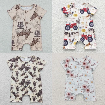 Продажба на едро, летни дрехи за новородени момчета в западен стил, гащеризон копчета с къси ръкави, цели нови дрехи за деца от телешка кожа
