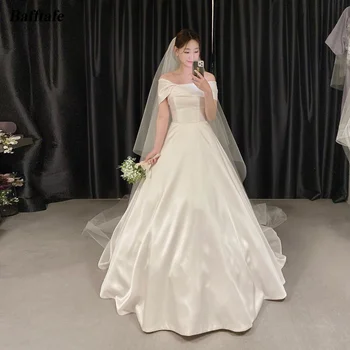 Прости сатен сватбени рокли Bafftafe за корейската булката С къси ръкави, Вечерни Сватбени рокли, рокля на Принцеса за сватбени партита 2024 г.